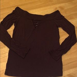 AE maroon off the shoulder tee